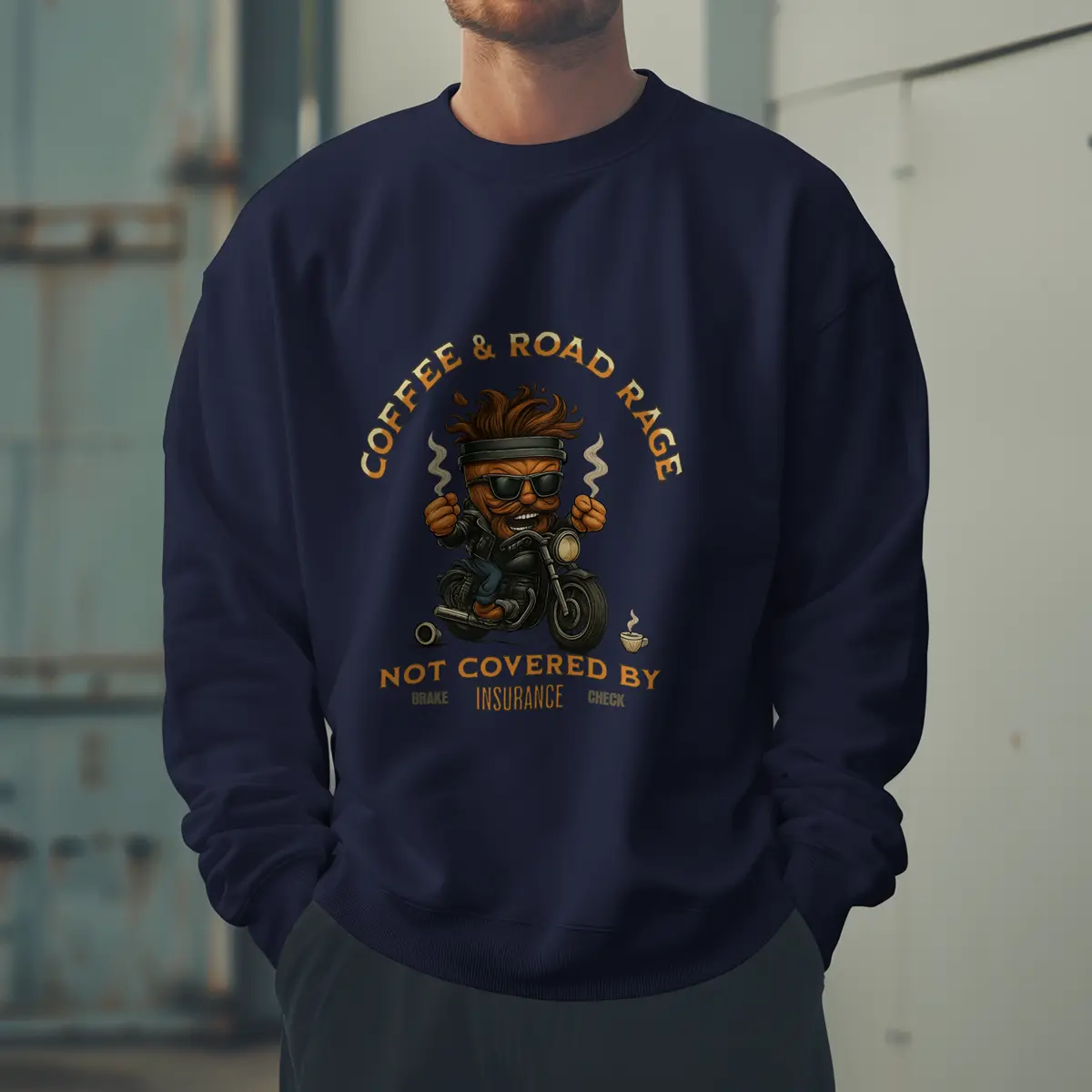 Coffee & Road Rage Sweatshirt - Funny To Go Cup on Motorcycle Coffee Sweatshirt Printify