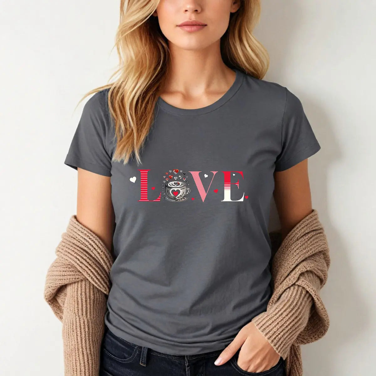 Coffee Love T-Shirt – “LOVE” with Coffee Cup Design - Boldly Bitter Company