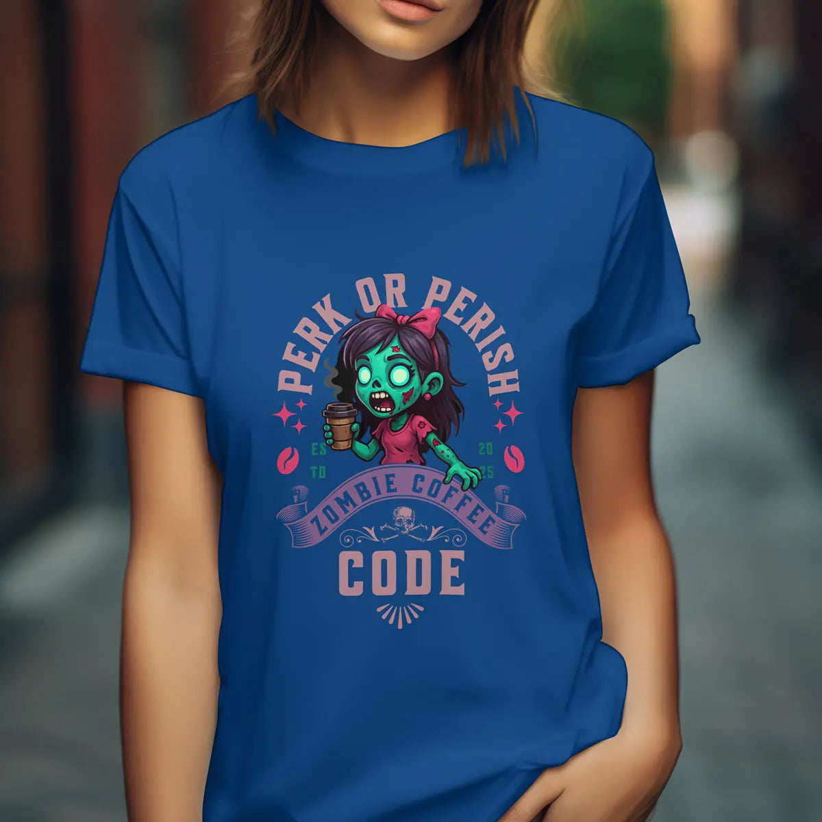 Perk or Perish T-Shirt – Zombie Coffee Code Printify