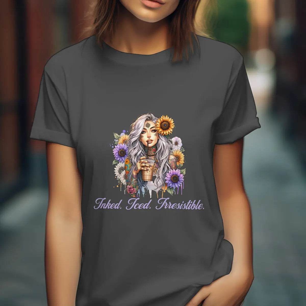 Irresistible Tshirt - Sunflower Tattoo Woman Coffee Tee Printify