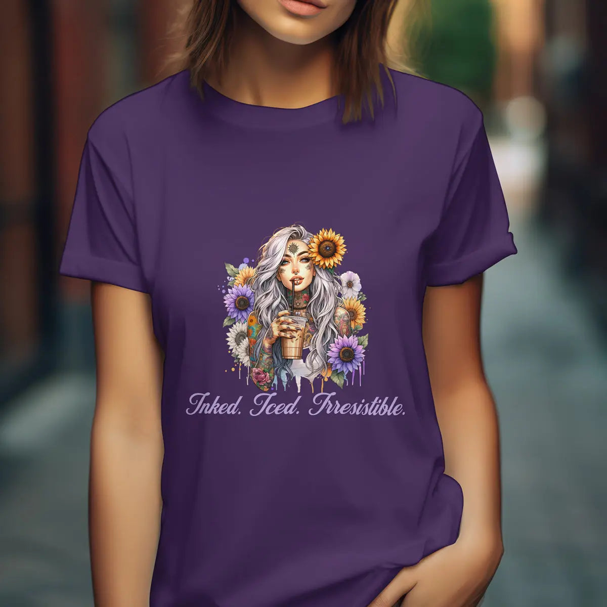 Irresistible Tshirt - Sunflower Tattoo Woman Coffee Tee Printify