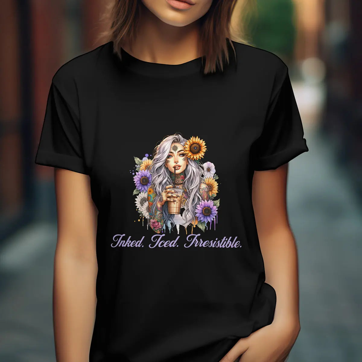 Irresistible Tshirt - Sunflower Tattoo Woman Coffee Tee Printify