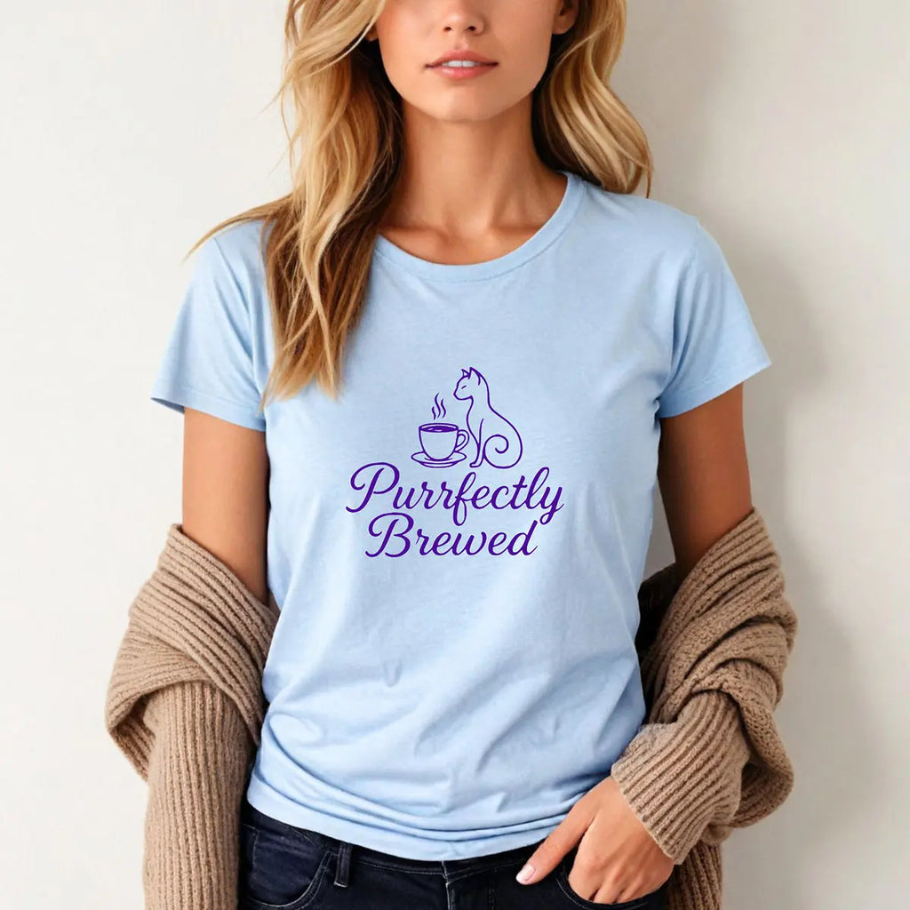 Purrfectly Brewed Tee — Women's Cat Coffee Lovers Shirt Printify