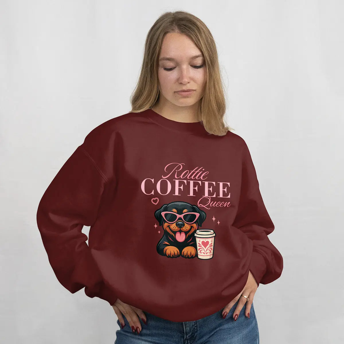 Rottie Coffee Sweatshirt — Cute Rottweiler with Coffee Graphic Printify