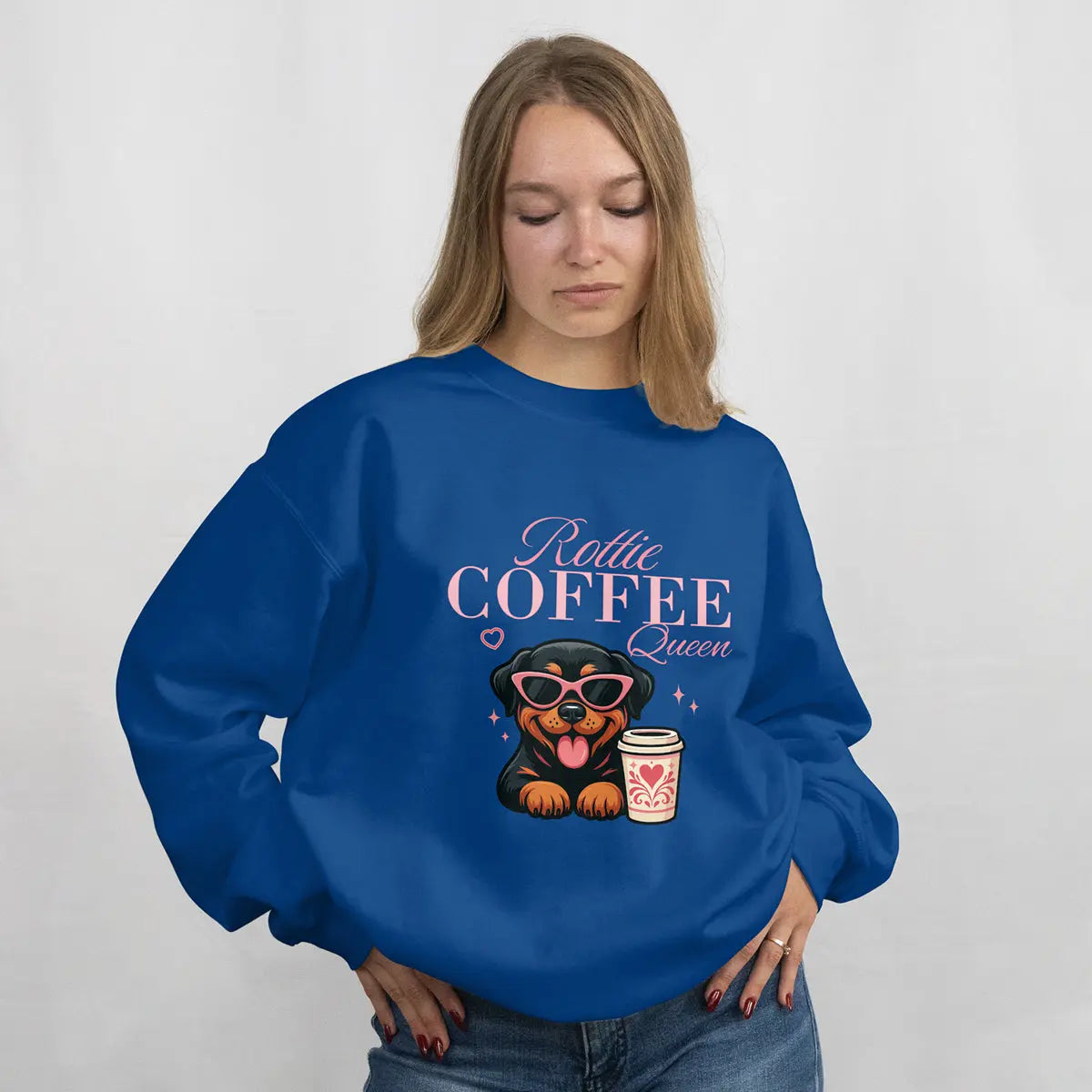 Rottie Coffee Sweatshirt — Cute Rottweiler with Coffee Graphic Printify