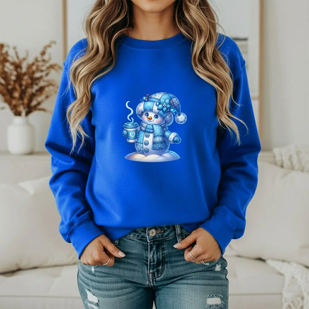 Snowman Coffee Faux Patchwork Sweatshirt — Cute Winter Crewneck Printify