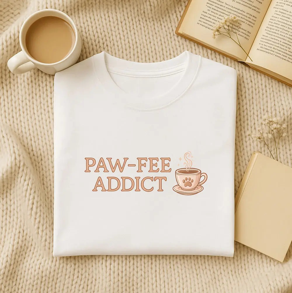 Paw-fee Addict Tee — Cute Coffee & Cat Lovers Shirt Printify