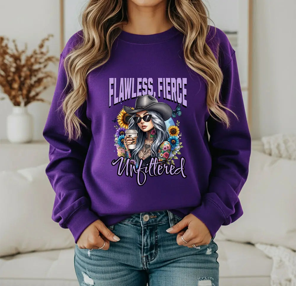Unfiltered Cowgirl Sweatshirt - Cute Sassy Cowgirl Coffee Flower Shirt Printify