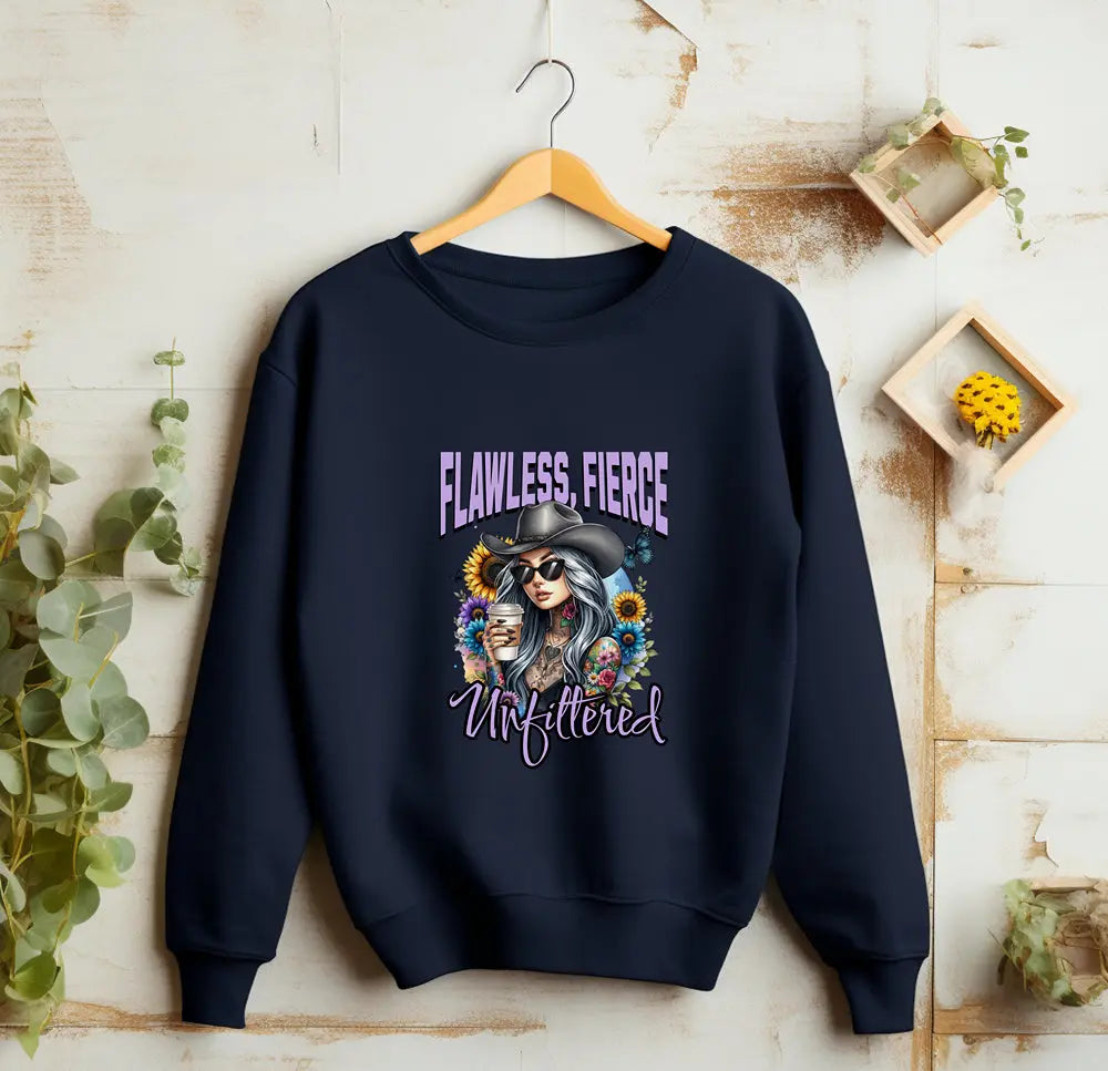 Unfiltered Cowgirl Sweatshirt - Cute Sassy Cowgirl Coffee Flower Shirt Printify