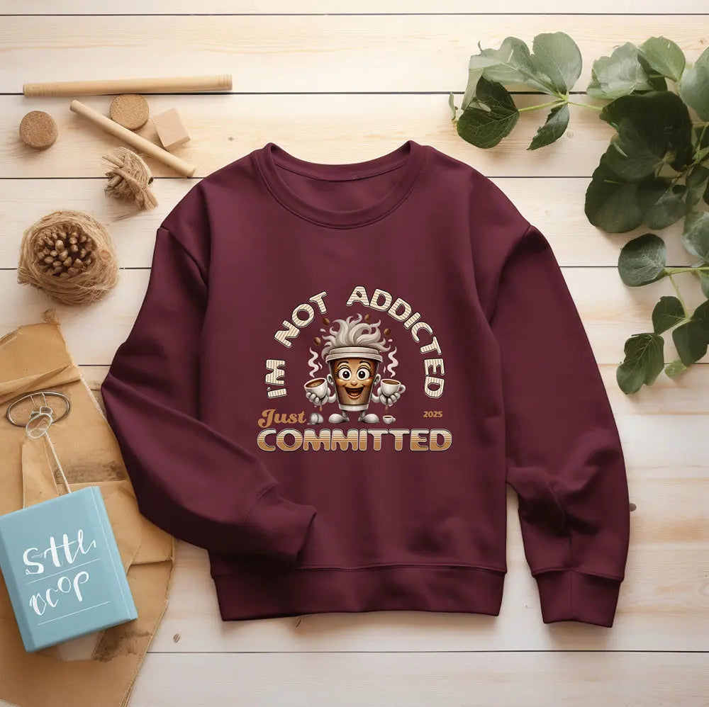 Just Committed Sweatshirt - Funny Togo Cup that is not addicted Printify