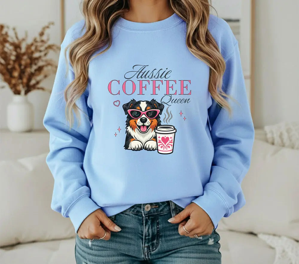 Aussie Coffee Queen Australian Shepherd Sweatshirt Printify