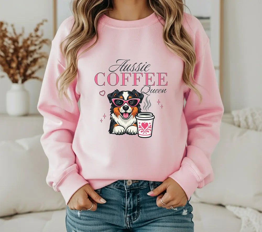 Aussie Coffee Queen Australian Shepherd Sweatshirt Printify