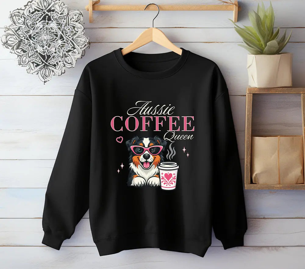Aussie Coffee Queen Australian Shepherd Sweatshirt Printify
