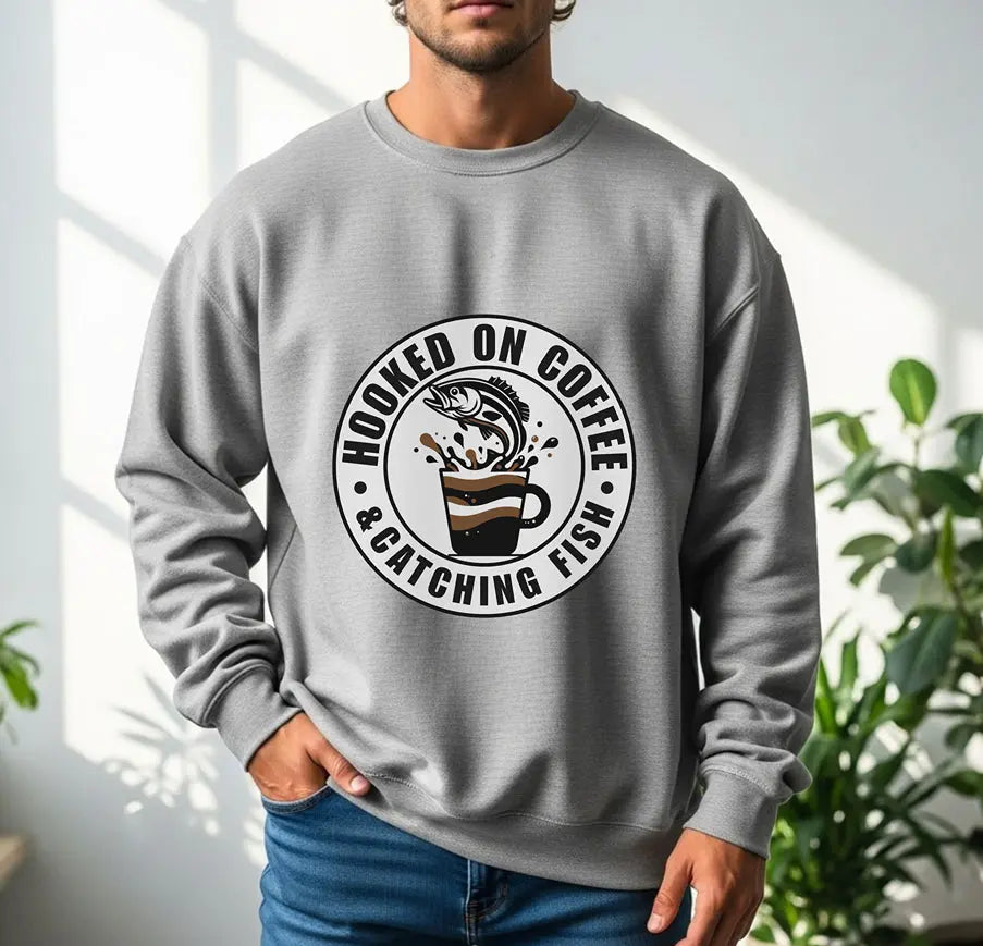 Hooked on Coffee and Catching Fish Sweatshirt Printify