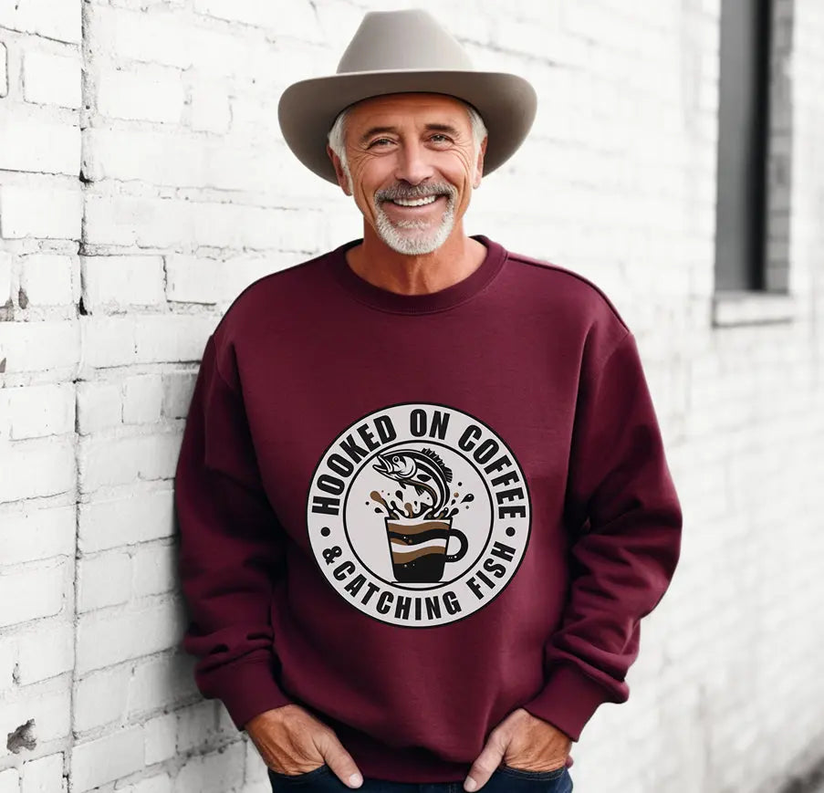 Hooked on Coffee and Catching Fish Sweatshirt Printify