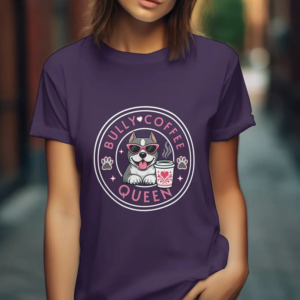 Bully Coffee Queen T-Shirt — Cute Pitbull Coffee Lover Tee Printify