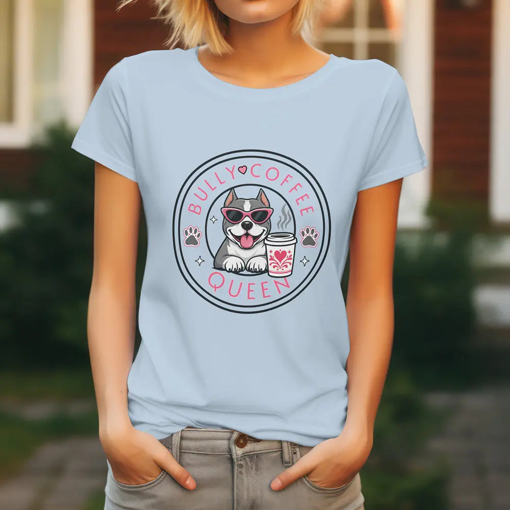 Bully Coffee Queen T-Shirt — Cute Pitbull Coffee Lover Tee Printify