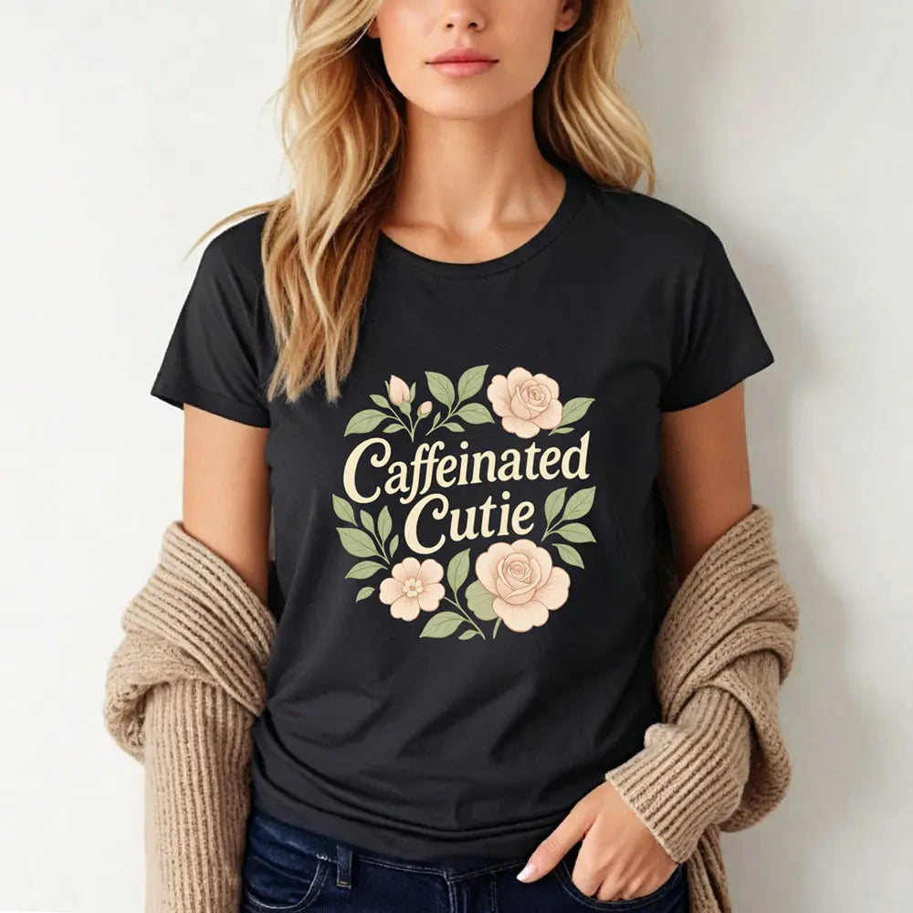 Caffeinated Cutie Floral Tee — Women's Blush Floral Graphic T‑Shirt - Boldly Bitter Company