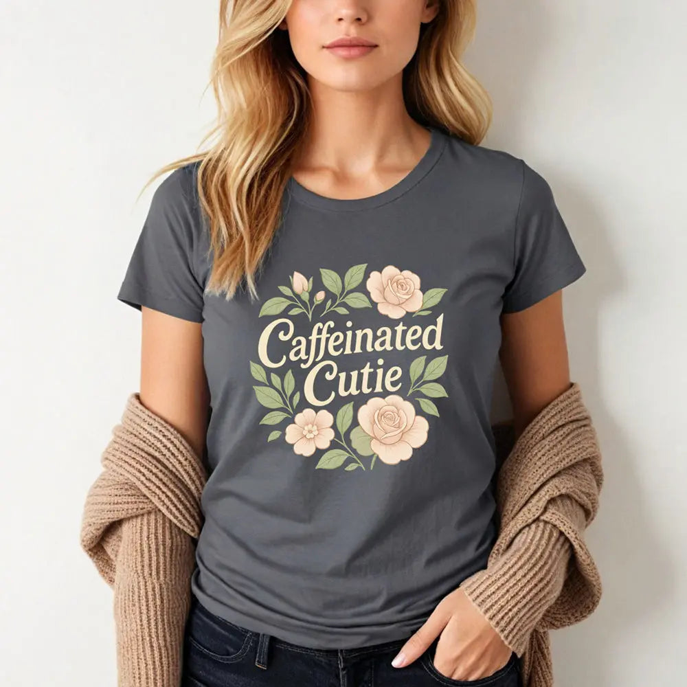 Caffeinated Cutie Floral Tee — Women's Blush Floral Graphic T‑Shirt - Boldly Bitter Company