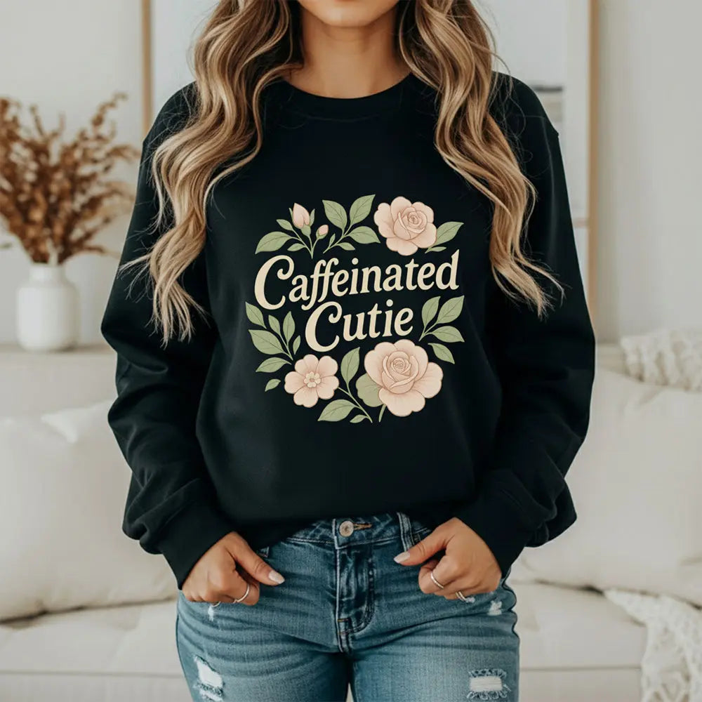 Caffeinated Cutie Sweatshirt — Floral Coffee Lover Crewneck - Boldly Bitter Company