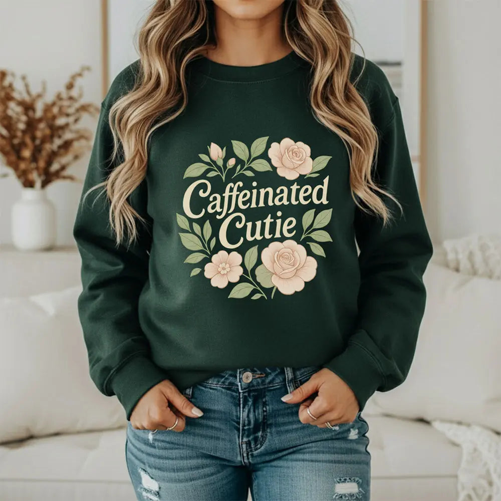 Caffeinated Cutie Sweatshirt — Floral Coffee Lover Crewneck - Boldly Bitter Company