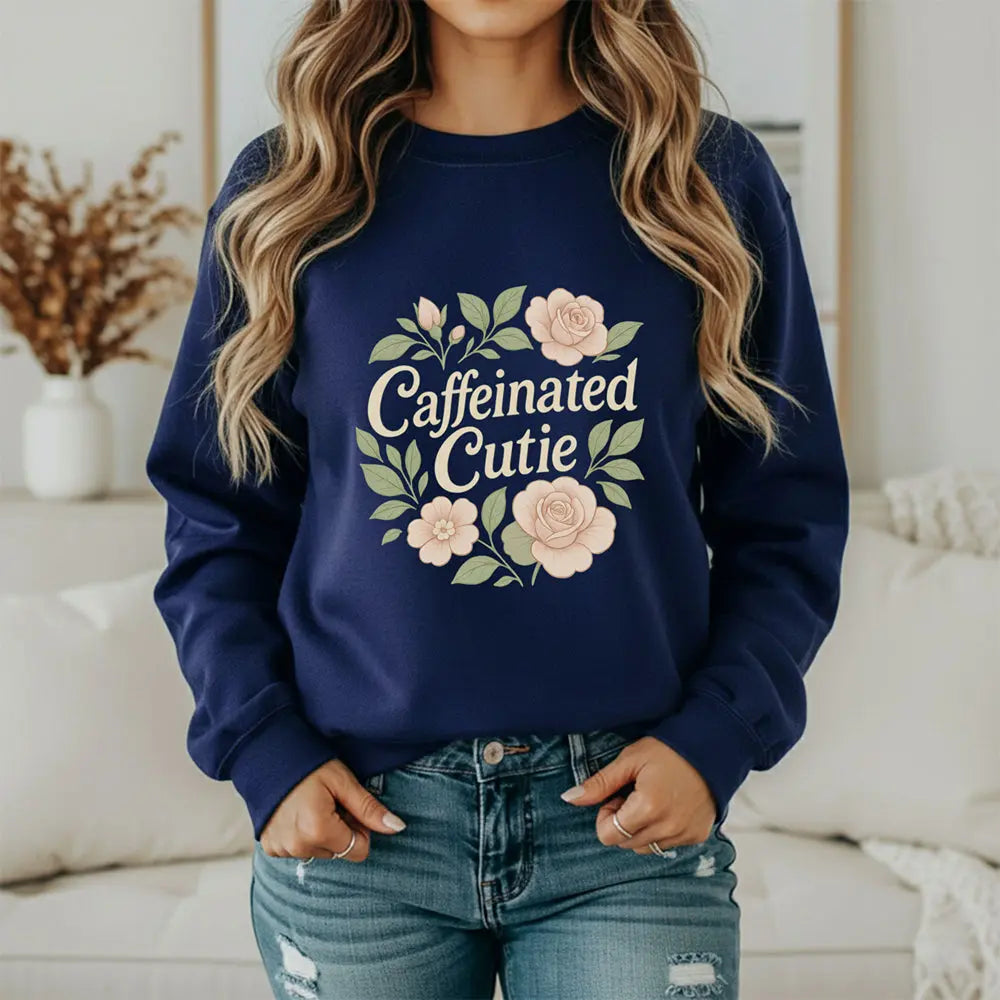 Caffeinated Cutie Sweatshirt — Floral Coffee Lover Crewneck - Boldly Bitter Company