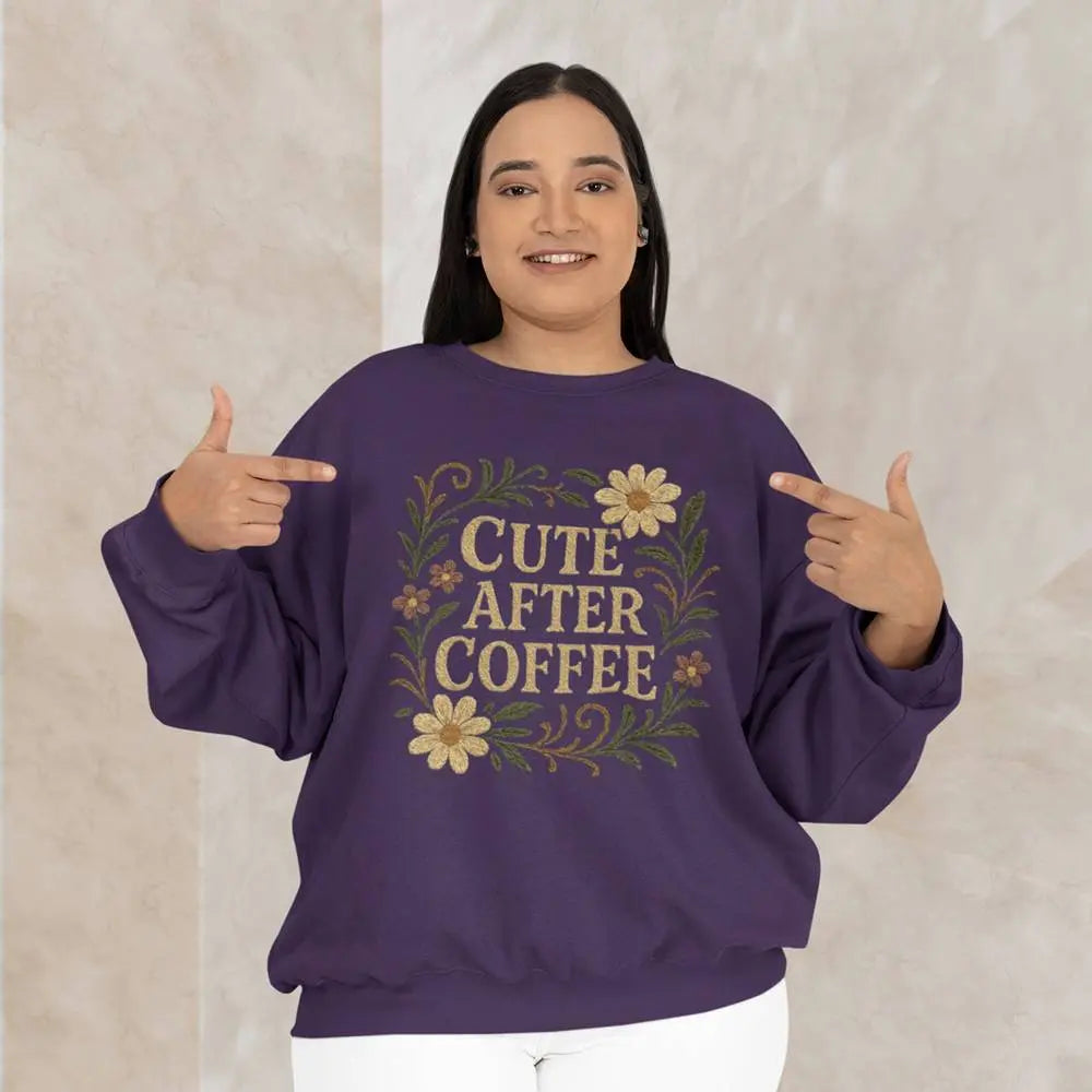 Cute After Coffee Floral Sweatshirt — Faux Embroidery Crewneck - Boldly Bitter Company