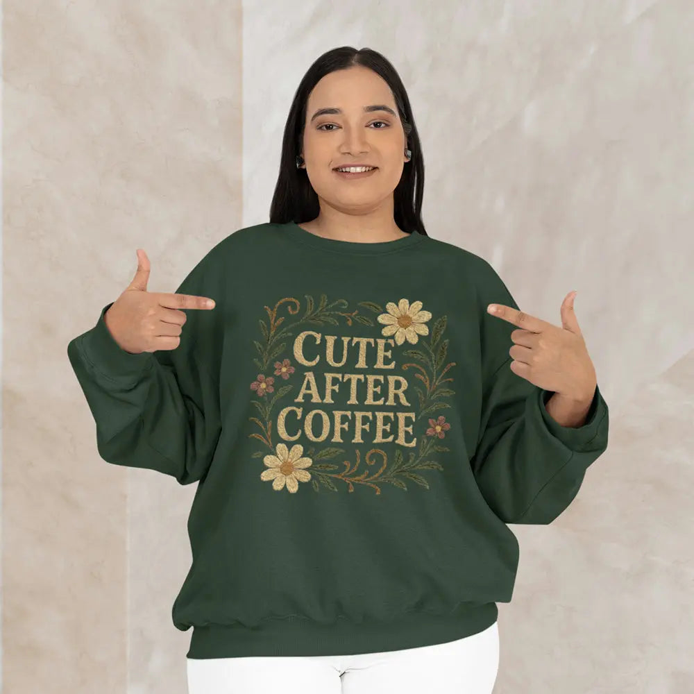 Cute After Coffee Floral Sweatshirt — Faux Embroidery Crewneck - Boldly Bitter Company