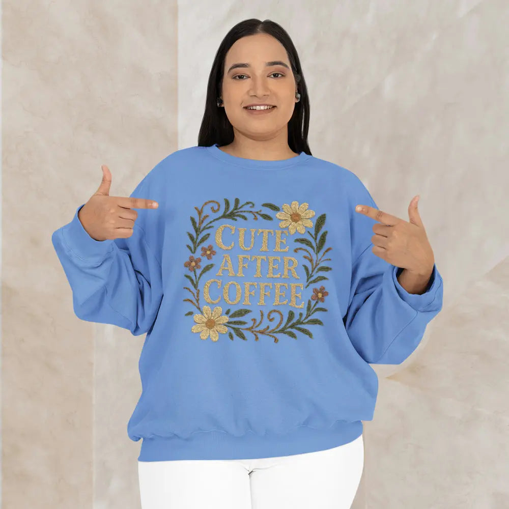 Cute After Coffee Floral Sweatshirt — Faux Embroidery Crewneck - Boldly Bitter Company