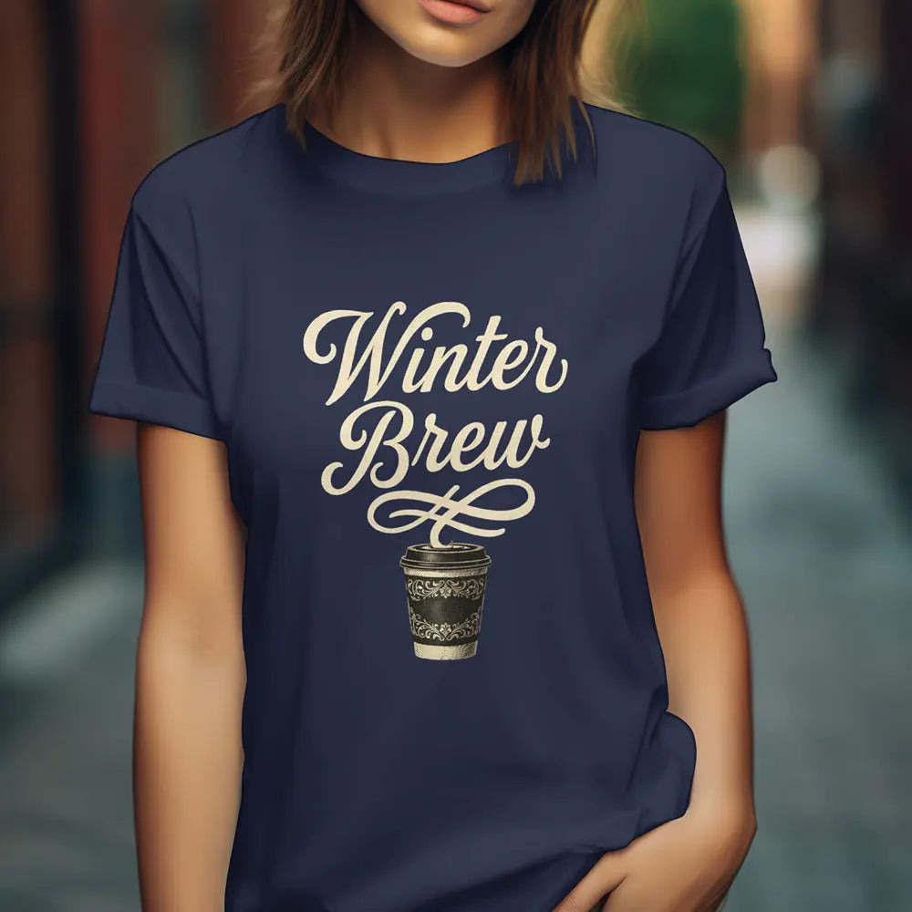 Winter Brew Tee — Women’s Coffee Shirt with Vintage Holiday Coffee Cup - Boldly Bitter Company
