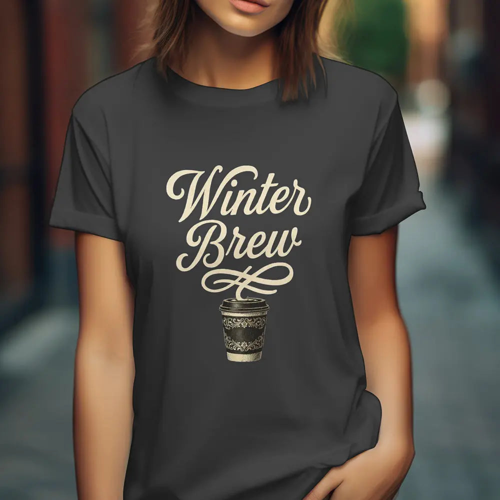 Winter Brew Tee — Women’s Coffee Shirt with Vintage Holiday Coffee Cup - Boldly Bitter Company
