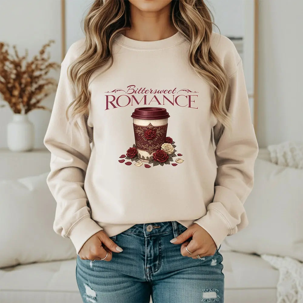 Bitterweet Romance Sweatshirt — Coffee & Roses Cozy Crewneck Printify