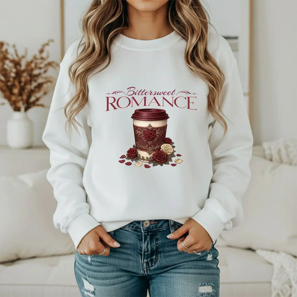 Bitterweet Romance Sweatshirt — Coffee & Roses Cozy Crewneck Printify
