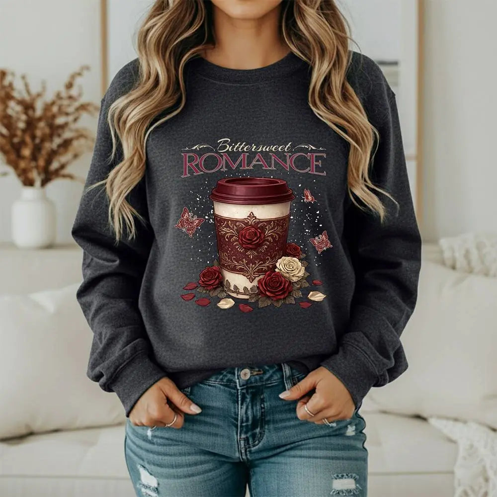 Bitterweet Romance Sweatshirt — Coffee & Roses Cozy Crewneck Printify