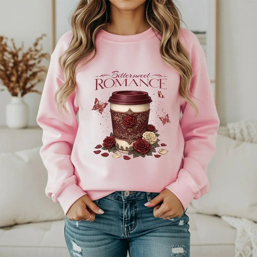 Bitterweet Romance Sweatshirt — Coffee & Roses Cozy Crewneck Printify