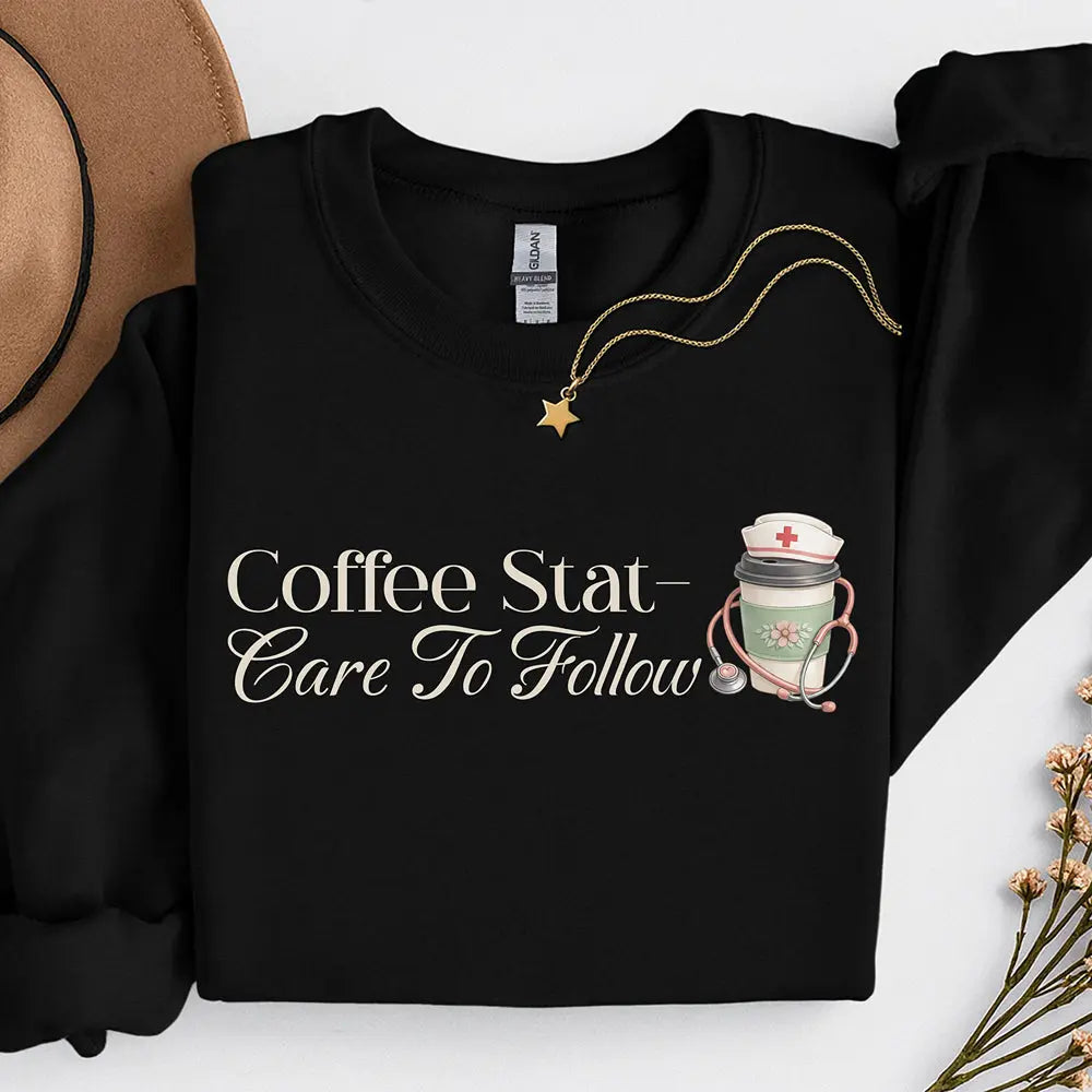 Coffee Stat Sweatshirt — "Care to Follow" Cozy Sweatshirt Printify