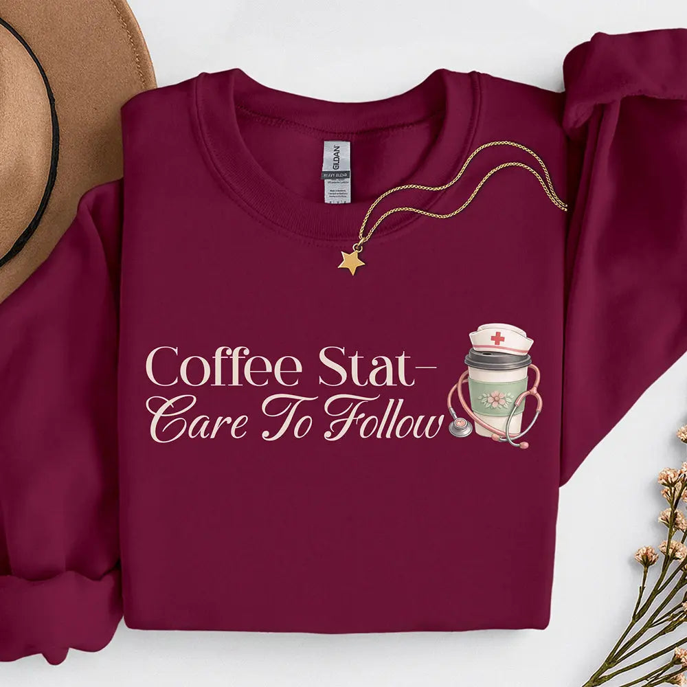 Coffee Stat Sweatshirt — "Care to Follow" Cozy Sweatshirt Printify