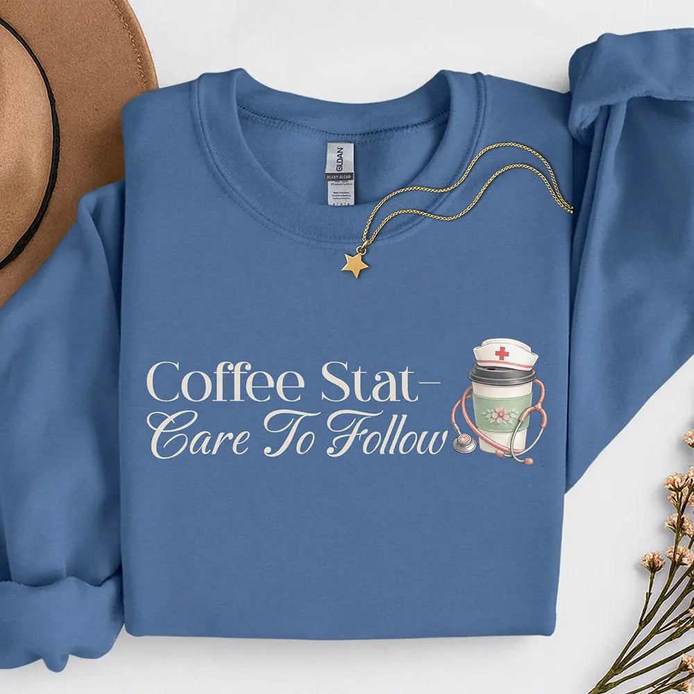 Coffee Stat Sweatshirt — "Care to Follow" Cozy Sweatshirt Printify