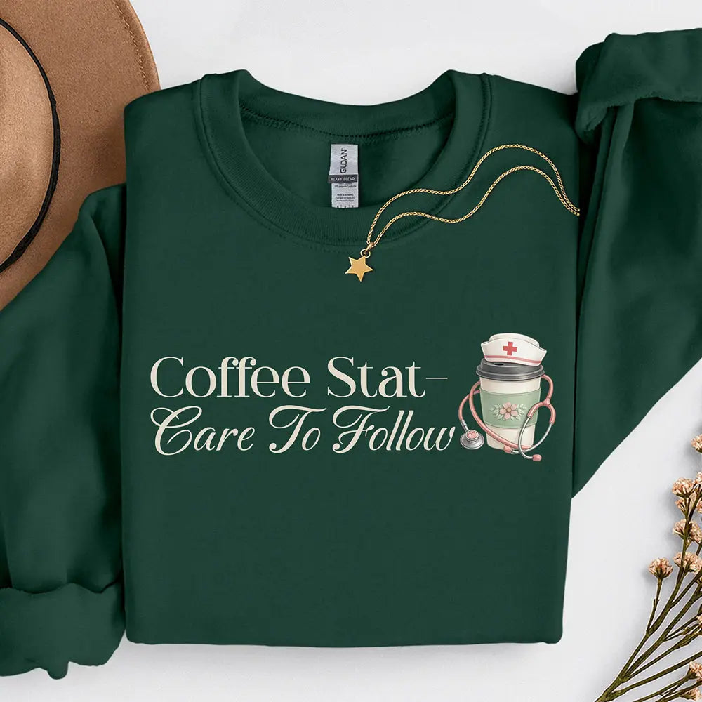Coffee Stat Sweatshirt — "Care to Follow" Cozy Sweatshirt Printify