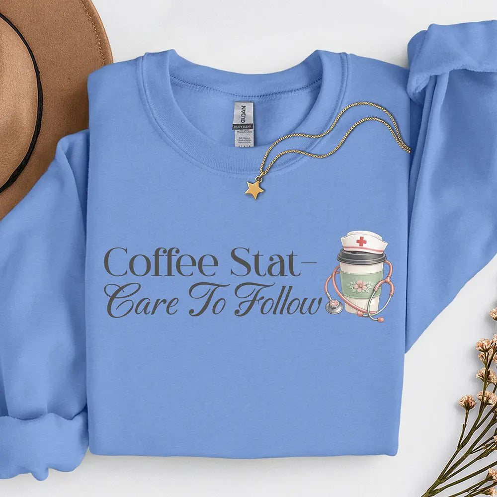 Coffee Stat Sweatshirt — "Care to Follow" Cozy Sweatshirt Printify