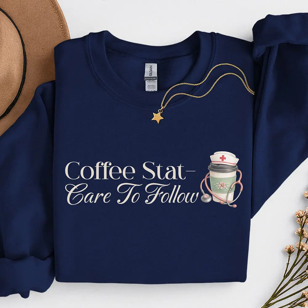 Coffee Stat Sweatshirt — "Care to Follow" Cozy Sweatshirt Printify