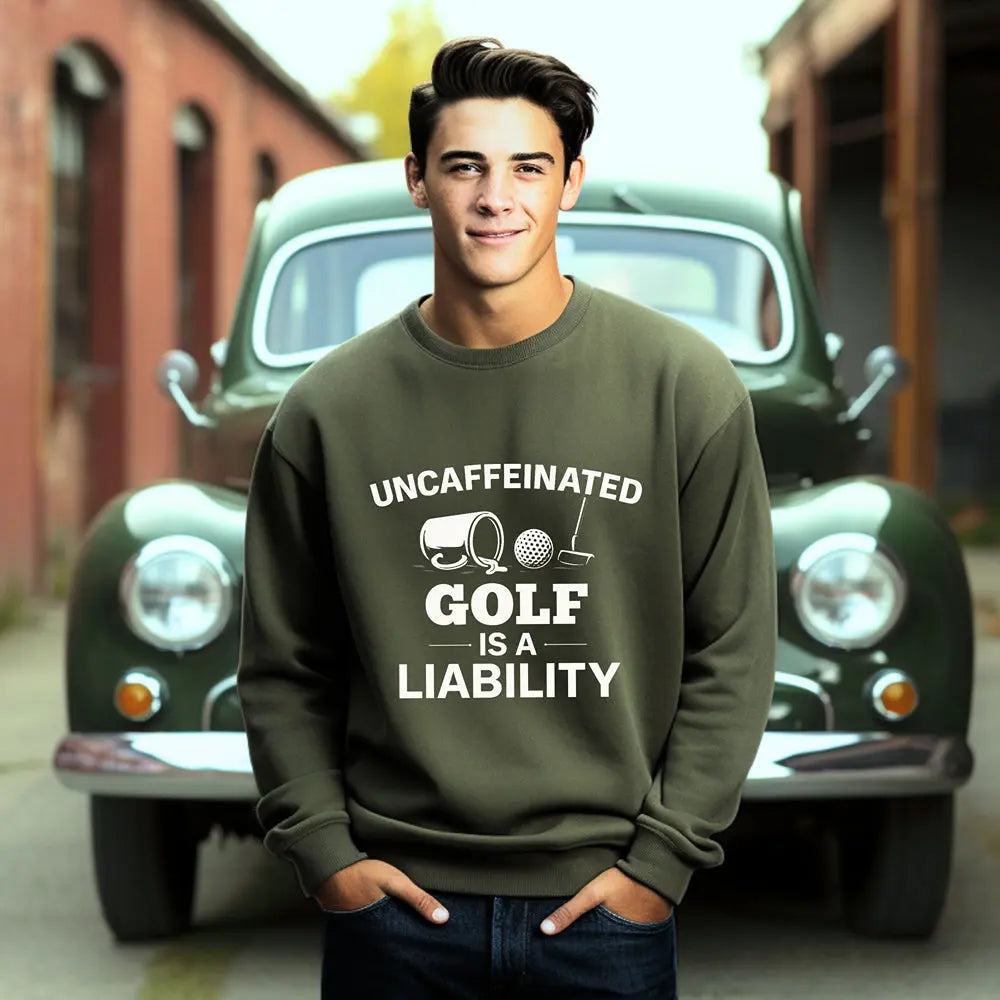 Uncaffeinated Liability Golf Sweatshirt Printify