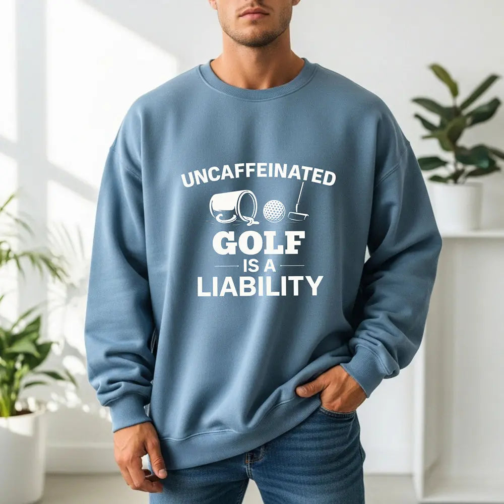 Uncaffeinated Liability Golf Sweatshirt Printify