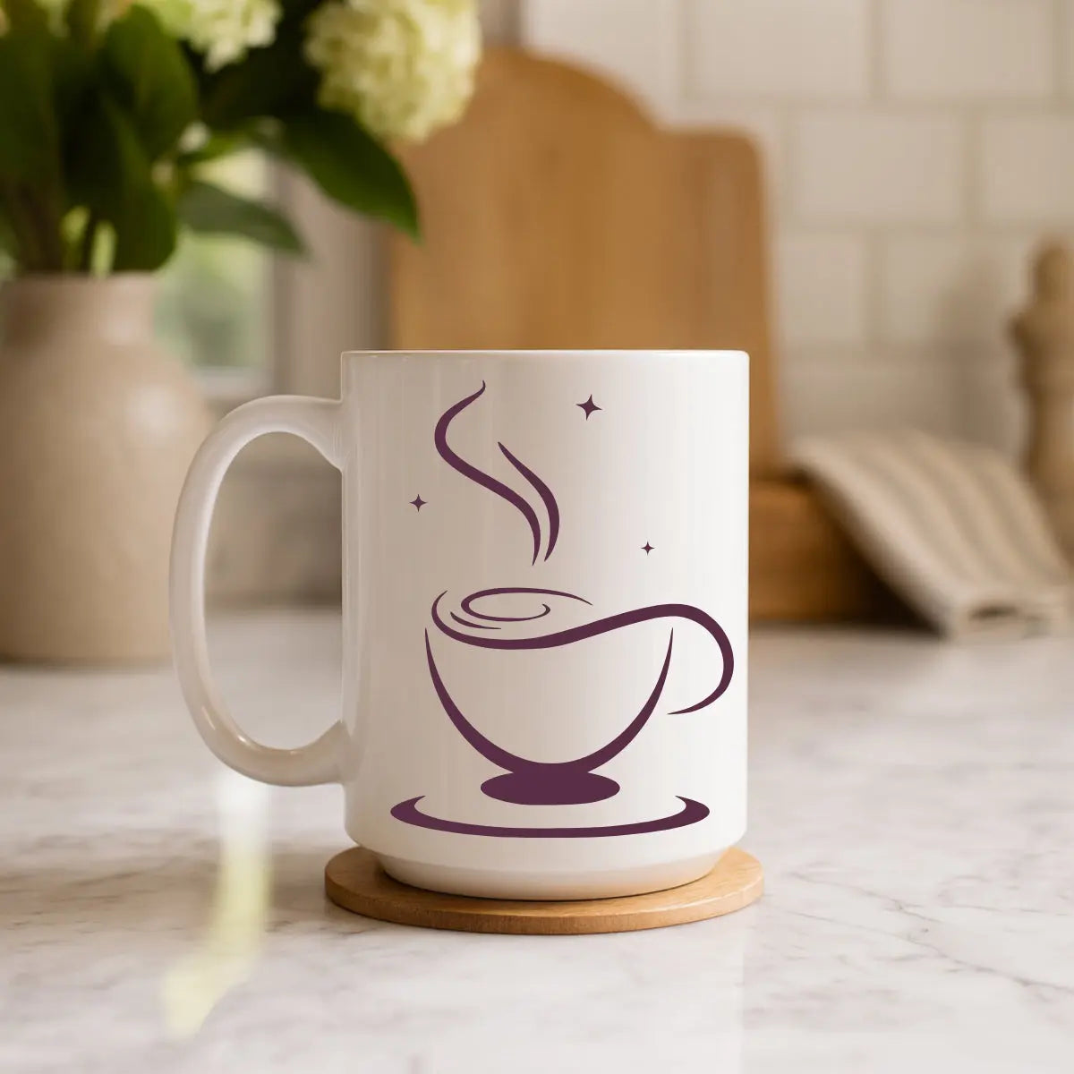 Line Art Coffee Mug — Minimalist Steaming Cup Illustration - Boldly Bitter Company