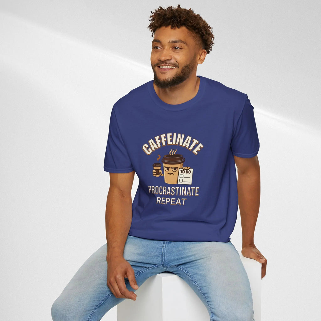 Caffeinate Procrastinate Repeat T-Shirt — Funny Coffee Lover Tee Printify