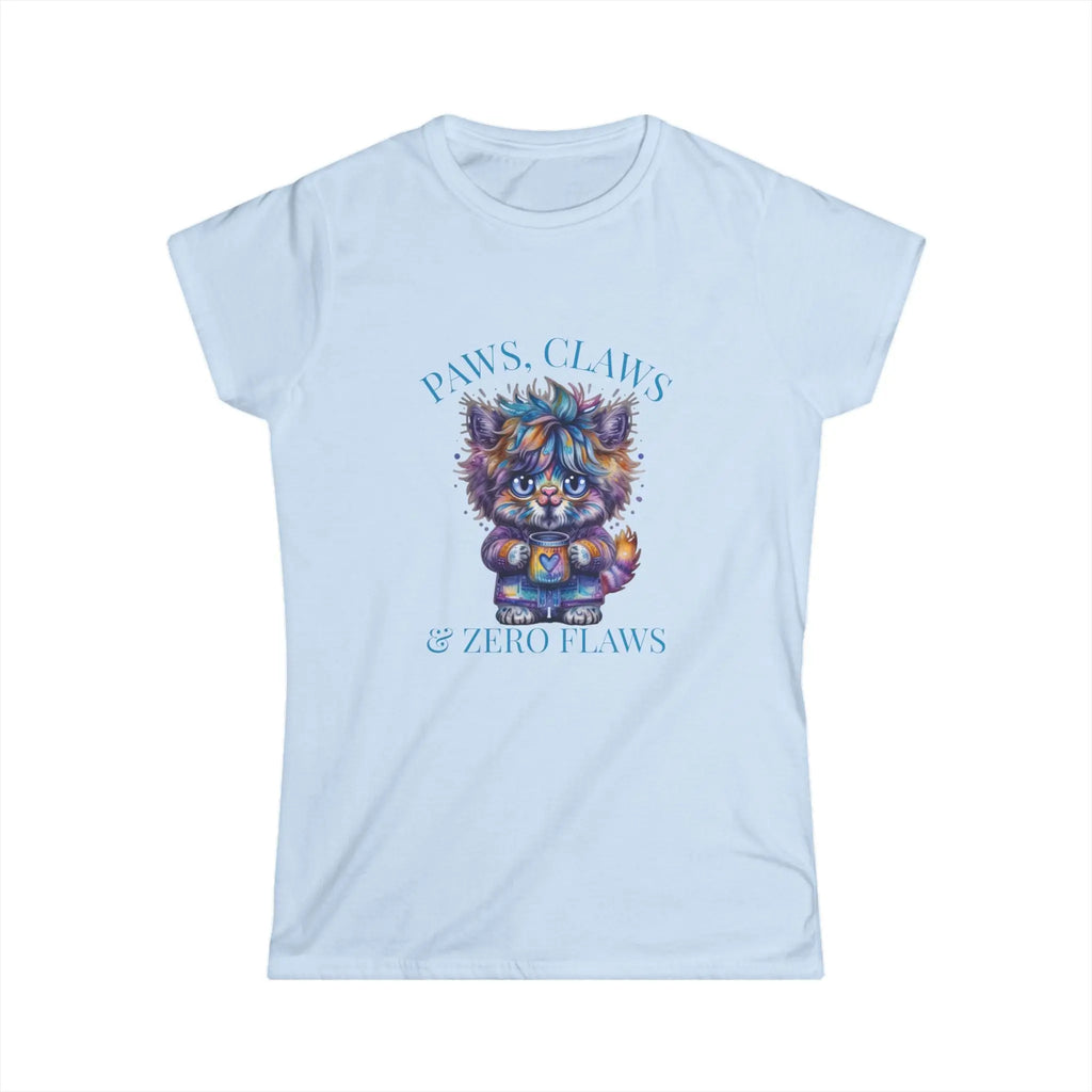 Fluffy Cat Coffee T-Shirt – Paws, Claws, and Zero Flaws Colorful Cat Tee Printify