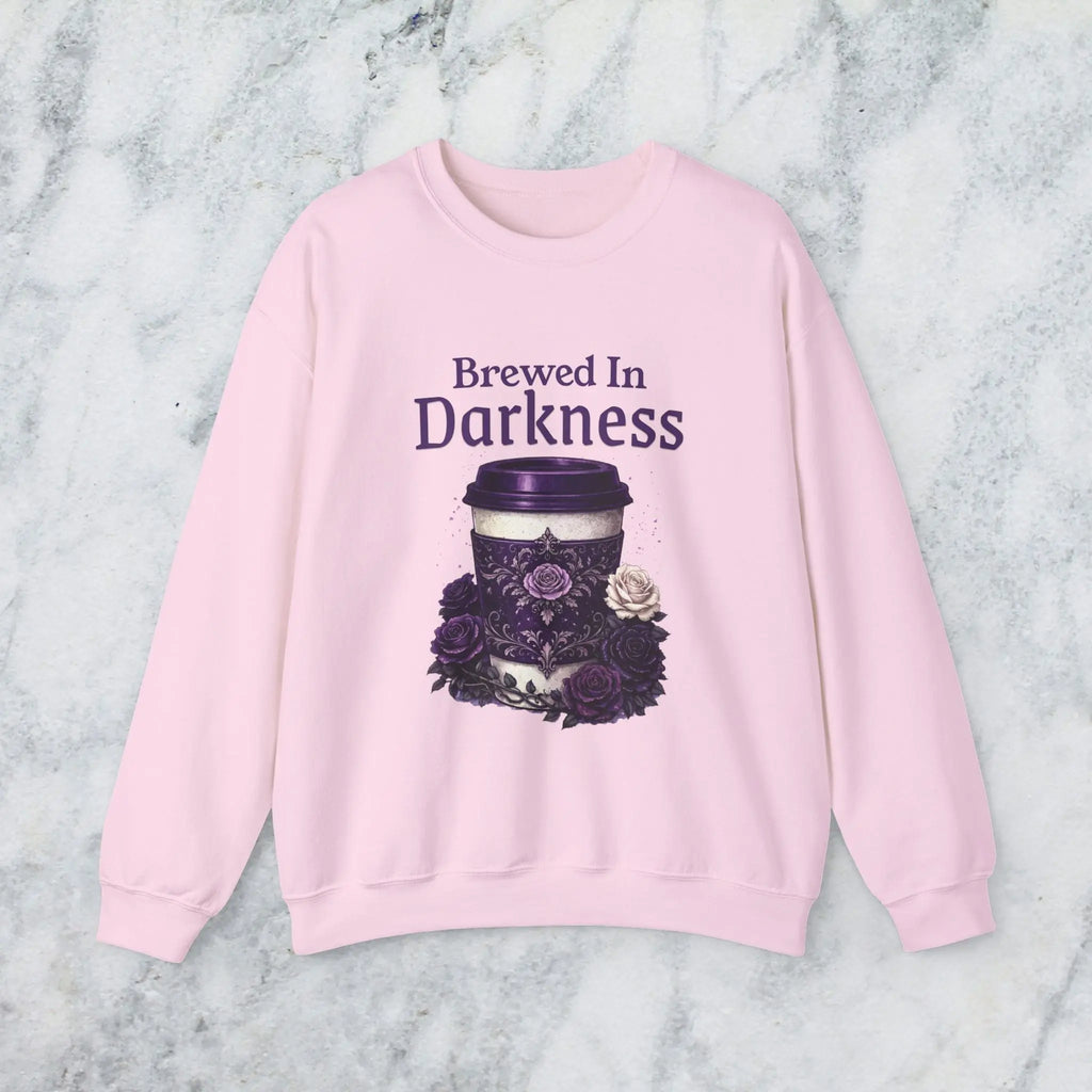 Brewed in Darkness Sweatshirt — Gothic Coffee Cup Graphic Printify