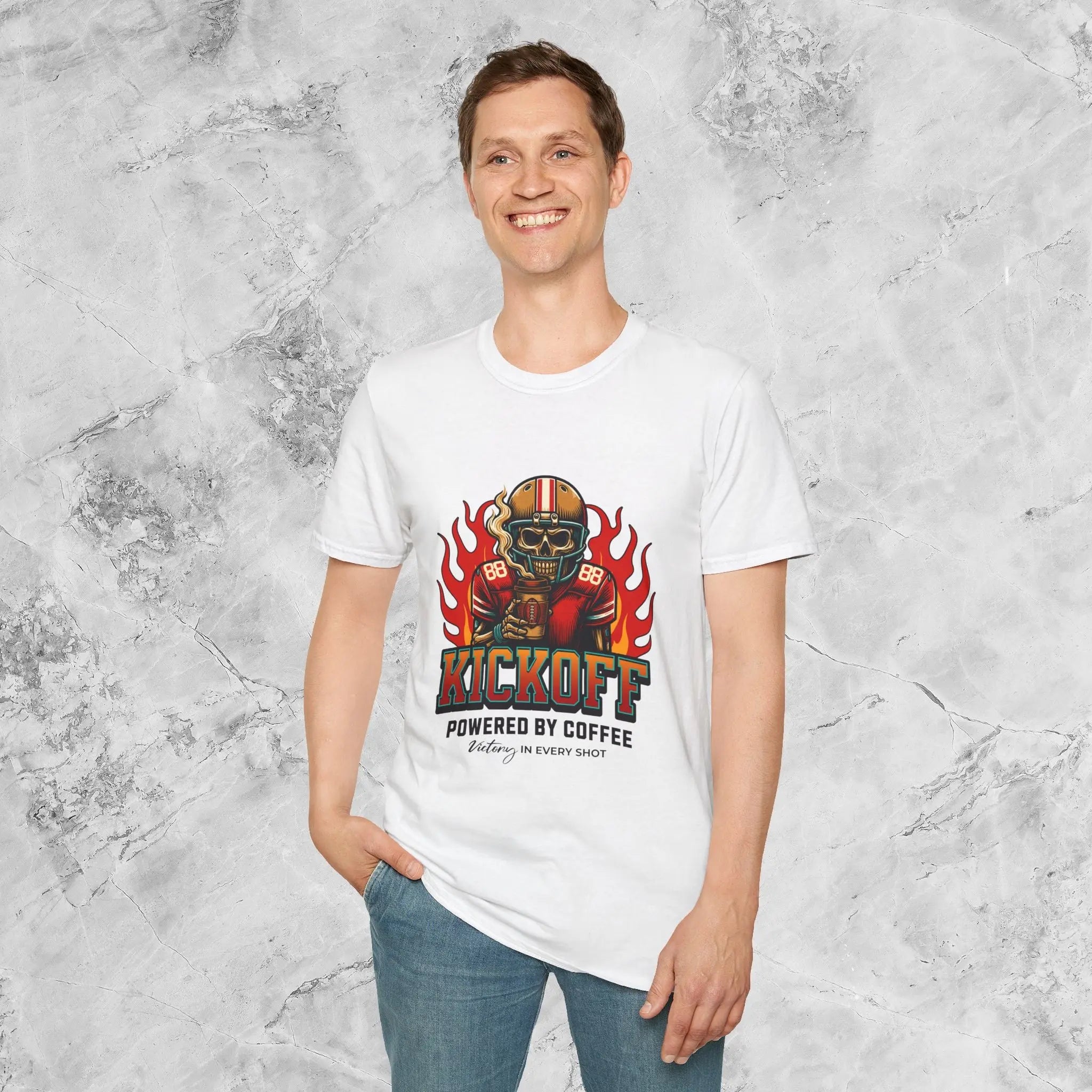 Kickoff Powered by Coffee T-Shirt Printify