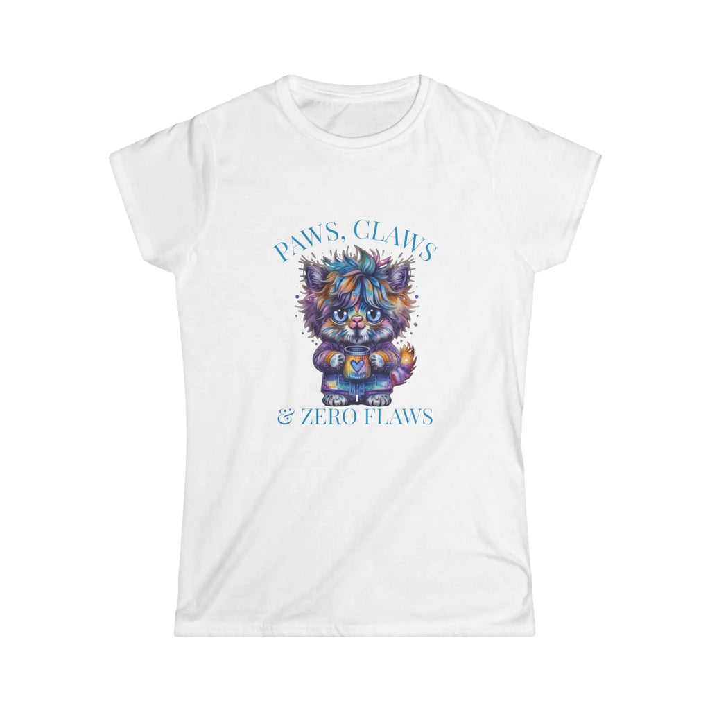 Fluffy Cat Coffee T-Shirt – Paws, Claws, and Zero Flaws Colorful Cat Tee Printify