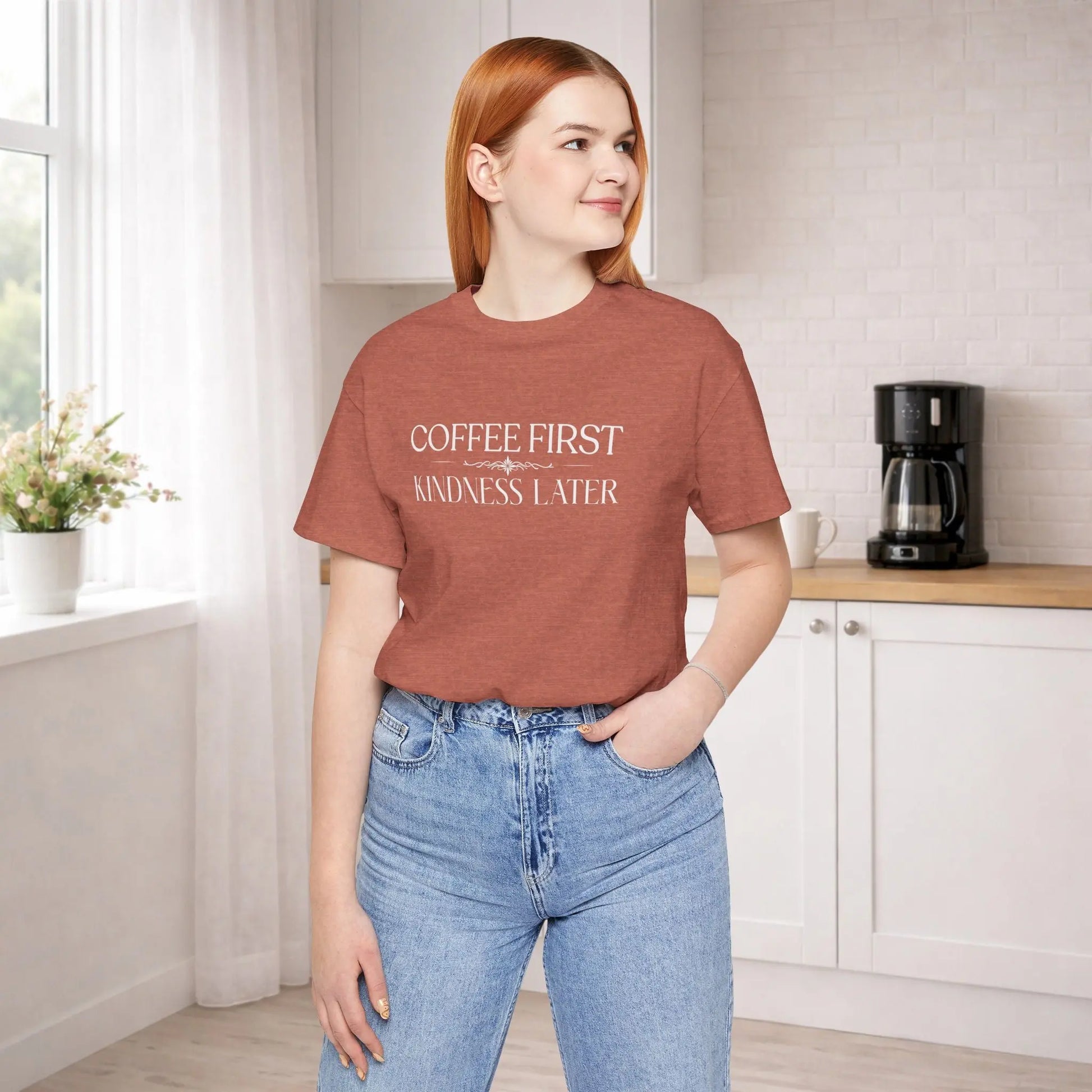 Coffee First Kindness Later Tee Printify